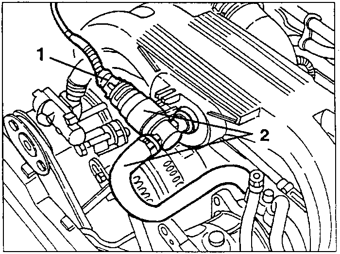 Idle speed actuator electrical connection (1) and clamp (2)
