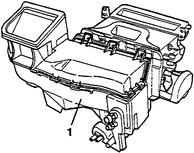 The climate control unit removed, with a connection marked 1
