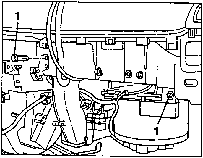 Right-hand fastening screws of the climate control unit marked 1