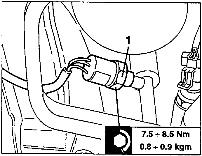 Three-level pressure switch marked 1; torque 7.5 ÷ 8.5 Nm