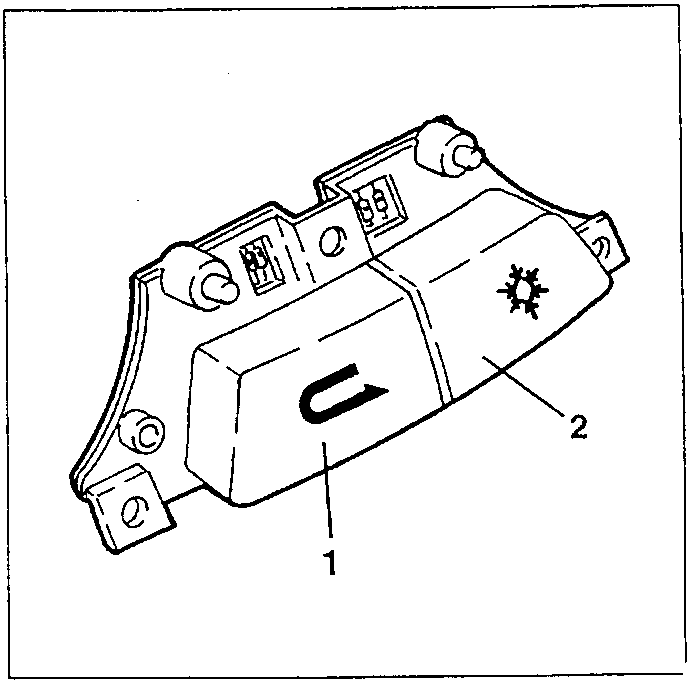 Set of switches with the recirculation button (1) and compressor button (2)