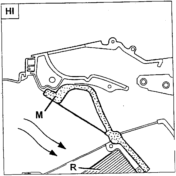 Mixing port (M) in the HI position, with the heater radiator (R)
