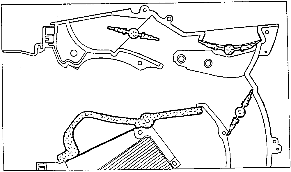 Section of the heater unit showing the distribution flap positions with the knob fully clockwise
