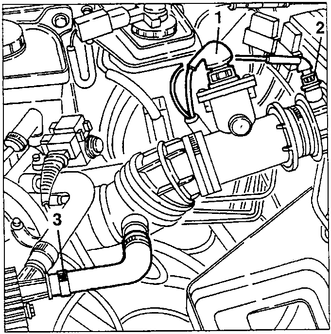 Air flow meter, intake air temperature sensor and oil vapour recirculation pipe connections