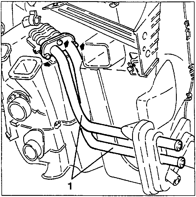 Heater coolant fluid inlet and outlet pipes, item 1