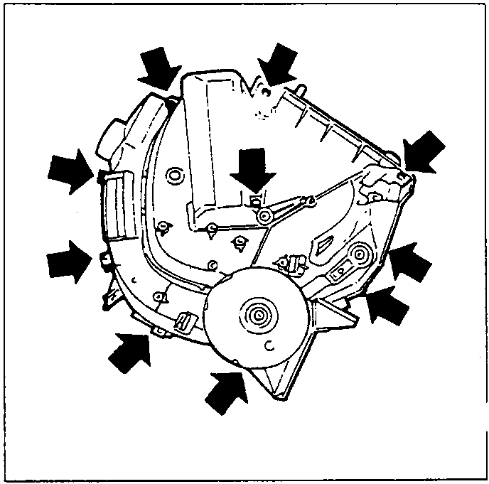 Heater distributor unit with the joining screws arrowed