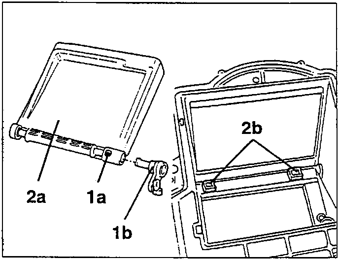 Air intake port spindle slot (1a), lever tang (1b), air intake port (2a) and tabs (2b)