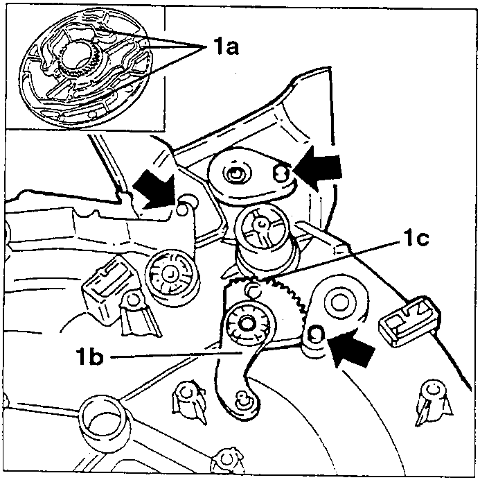 Distributor disk holes (1a), toothed sector (1b) and relief (1c)