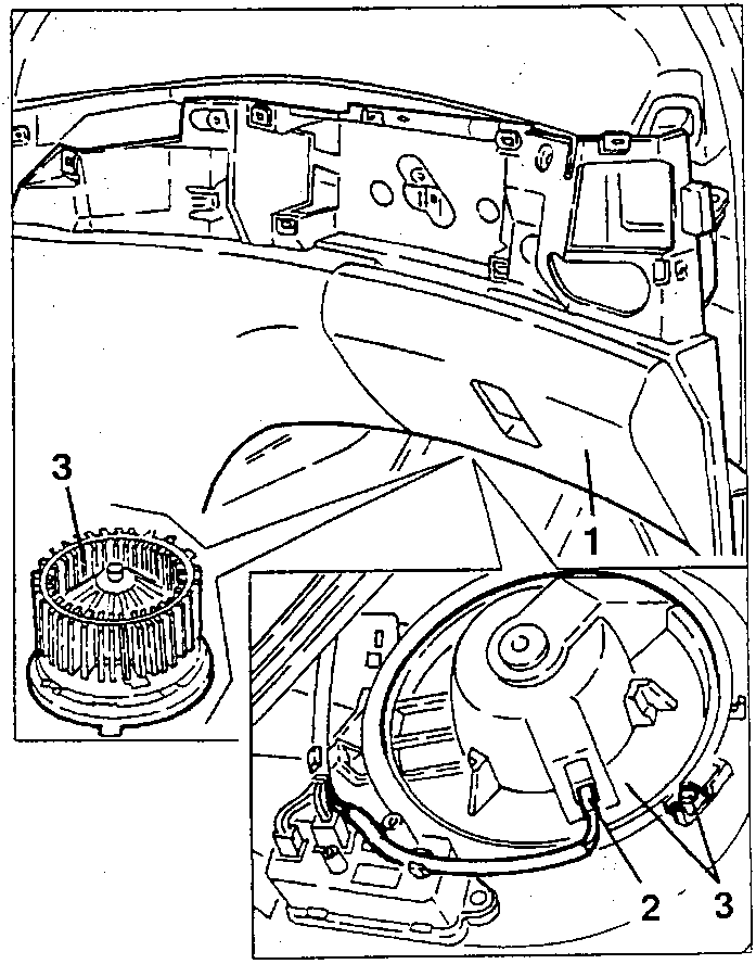 Fan (3), its connection (2) and the lower part of the dashboard (1)