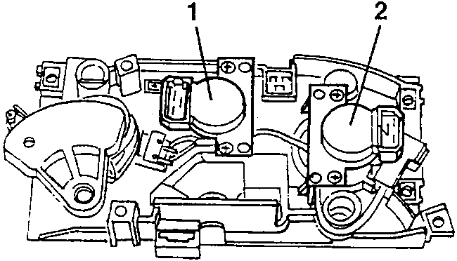 Potentiometers for the air flow control knob (1) and temperature selection knob (2)