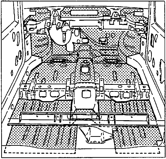 Floor of the body seen from above showing the sound-proofing panels