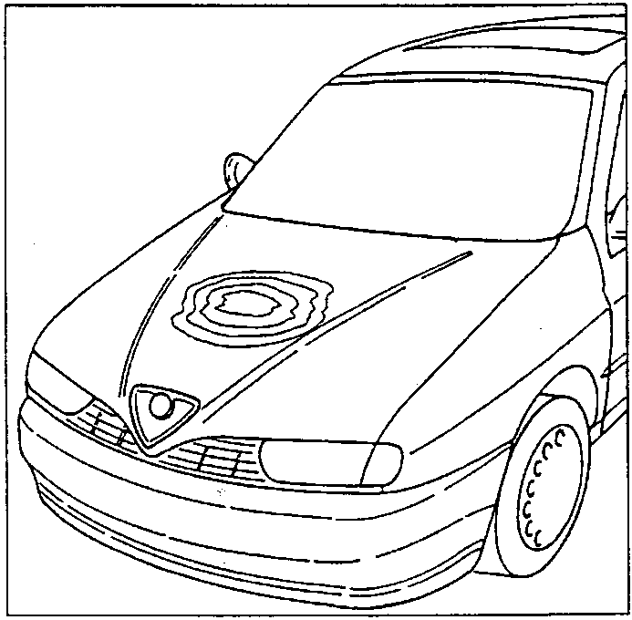 Front of the car showing the repair area on the bonnet