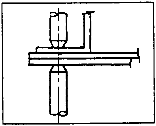 Diagram showing welding of three overlapping metal sheets with two weld spots