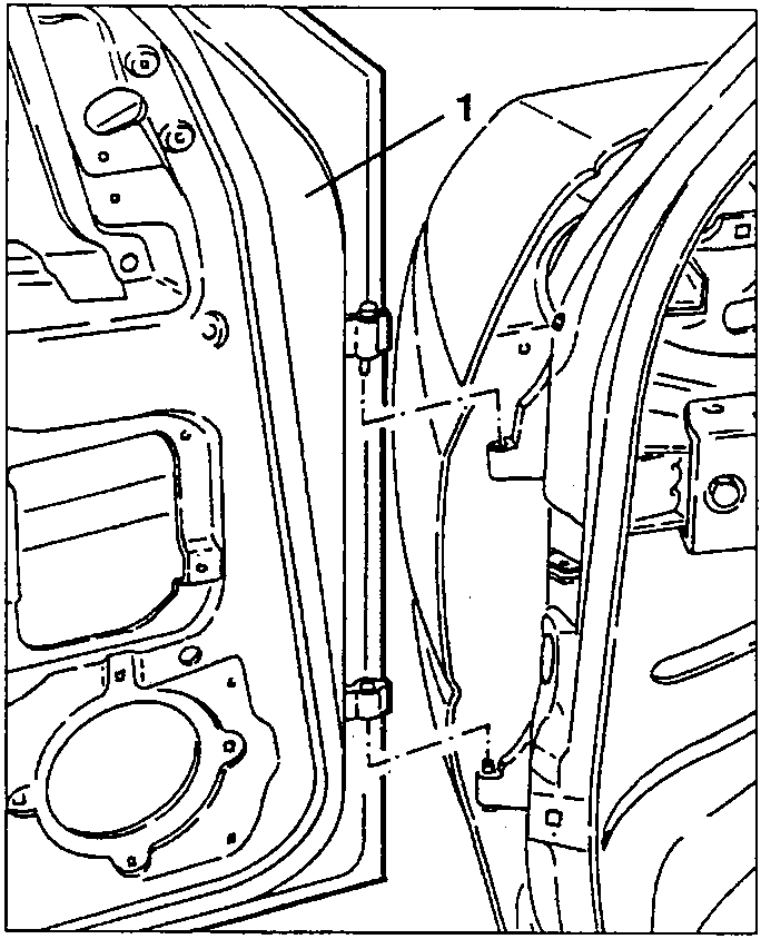 Door in open position showing hinge and check strap
