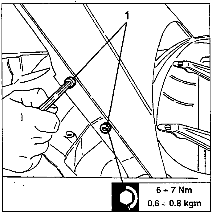 Hand loosening a screw on a bonnet hinge with a socket wrench.
