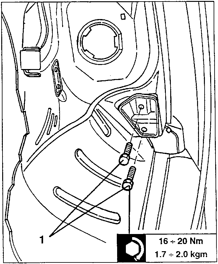 Close-up of hinge screws being loosened with a socket wrench.