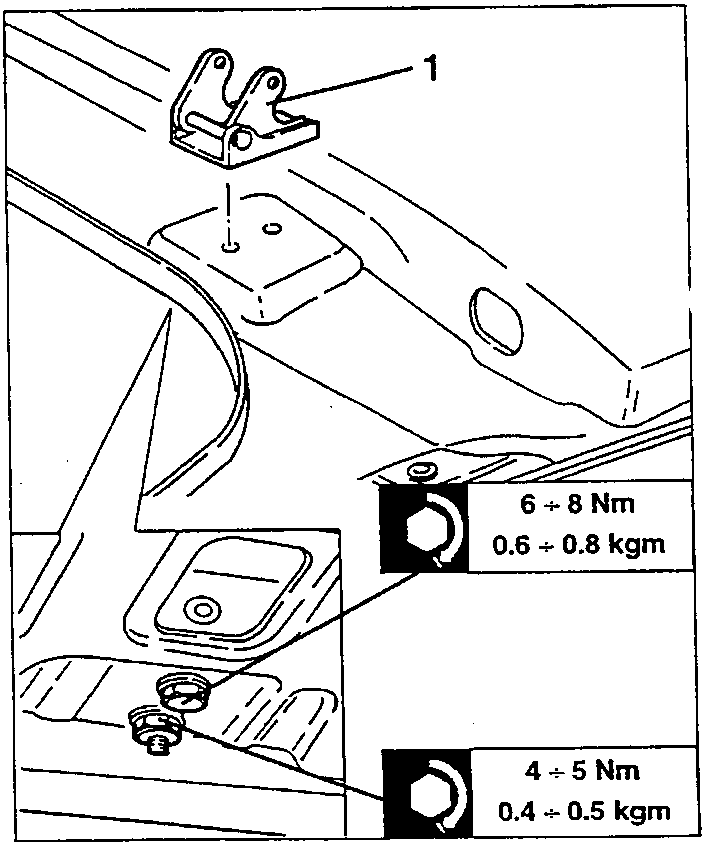 Half-hinge (1) removed from the body, with screws and nuts