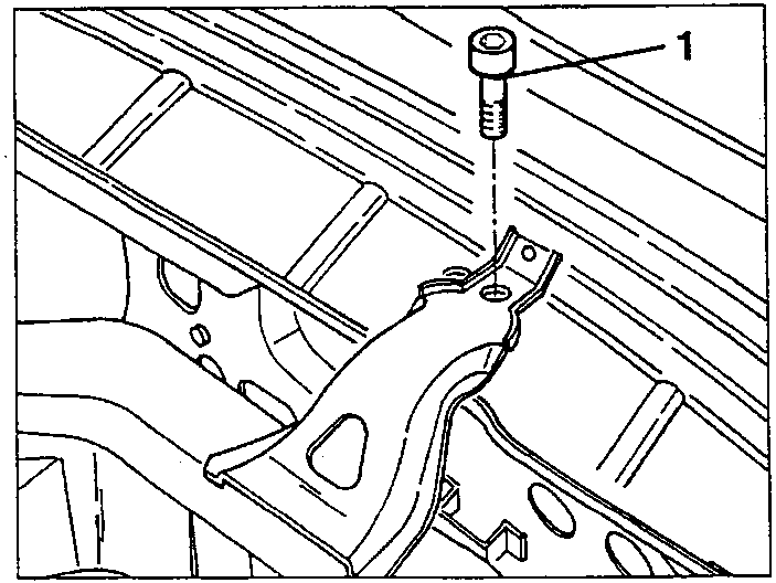 Upper screw (1) securing the dashboard support crossmember