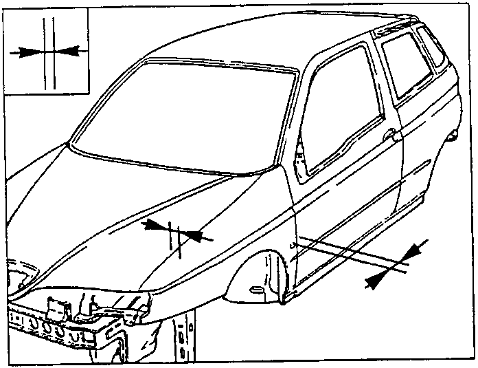 Gaps between the front wing, bonnet and door to be checked