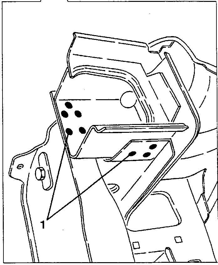 Welding points (1) on the side piece of the front crossmember