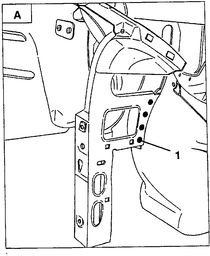 View A: welding points (1) on the side panel