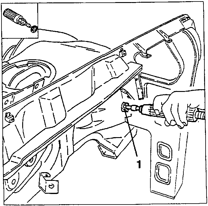 Cleaning the side panel welding points (1) with a rotating brush