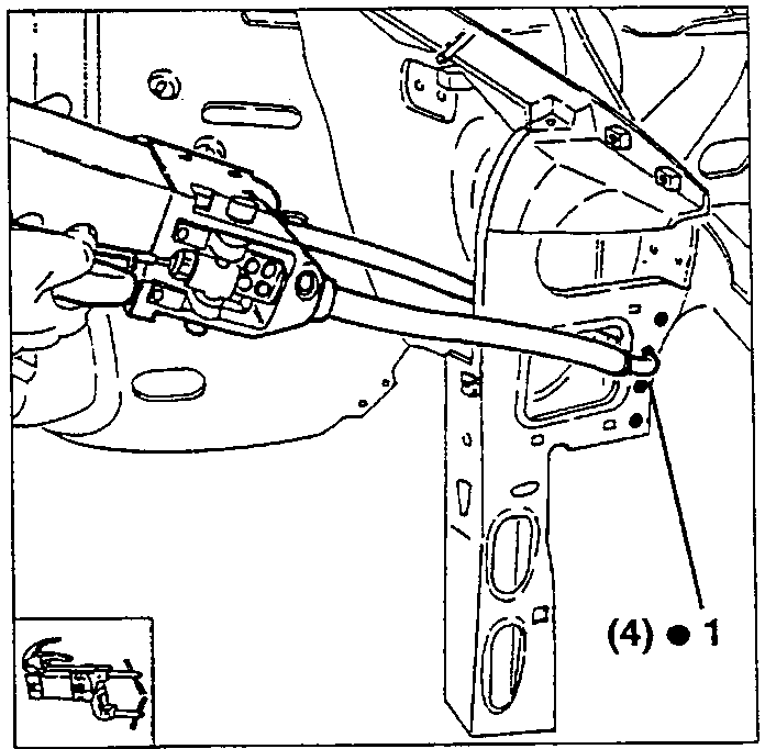Side panel weld points: (4) points at 1