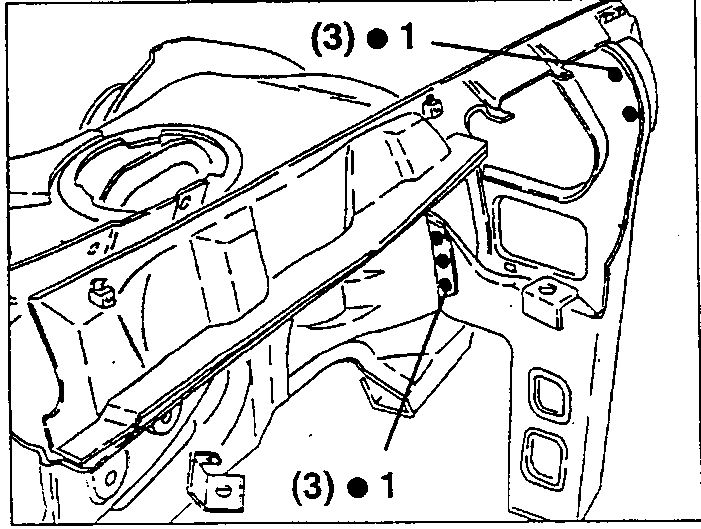 Side panel weld points: (3) points at 1