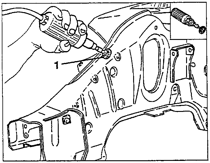 Cleaning the welding points (1) with a rotating brush