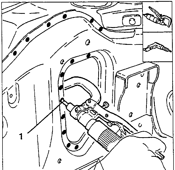 Removing the welding points (1) with a chamfering machine
