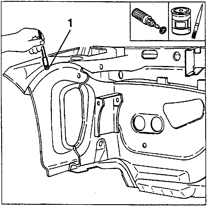 Illustration showing application of protection product to weld area with tools
