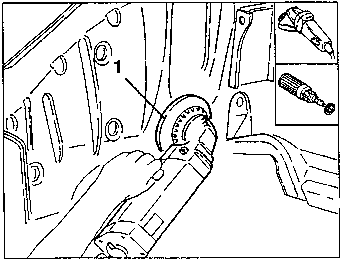 Illustration showing grinding of welded area with tool