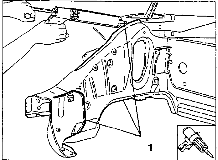 Sealant being applied around edges of a car panel