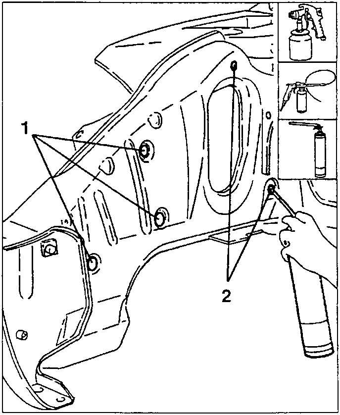 Wax and foam treatment being applied to boxed parts of a car