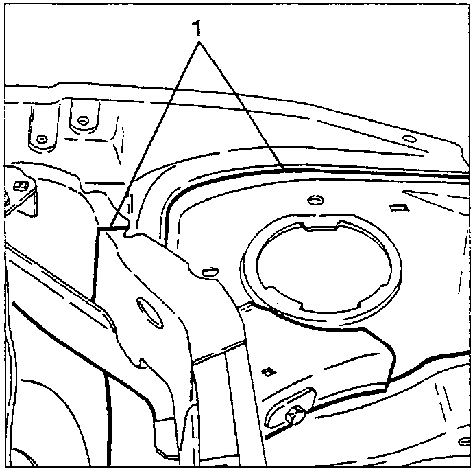 Sealed joints around the rear panel and wheel housing, position 1