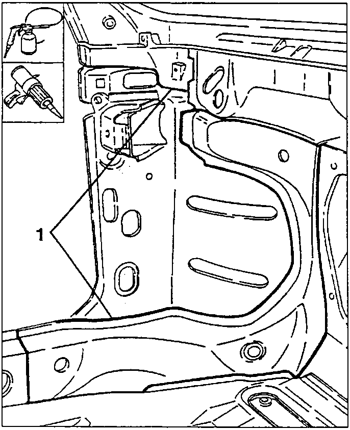 Applying corrosion inhibitor and sealant to the joints of the side panel, position 1