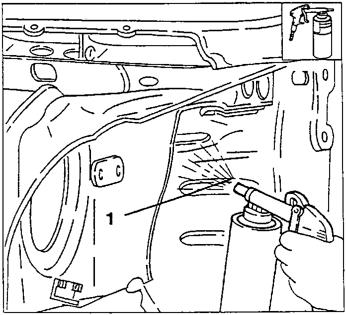 Spraying underbody protection onto the wheel housing, position 1