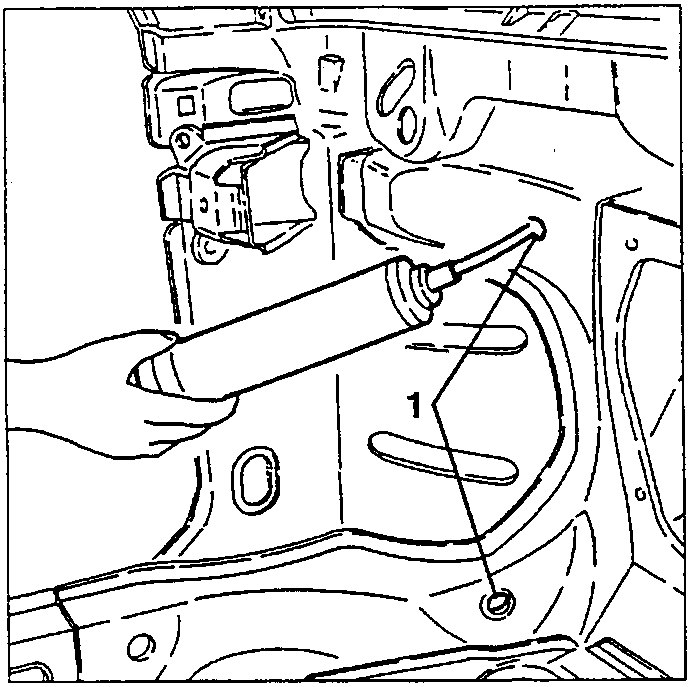 Foam-treating the boxed parts through the hole, position 1