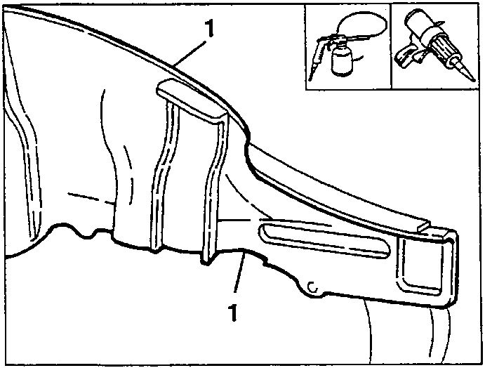 Sealant applied along the highlighted lines of the front side panel, positions 1