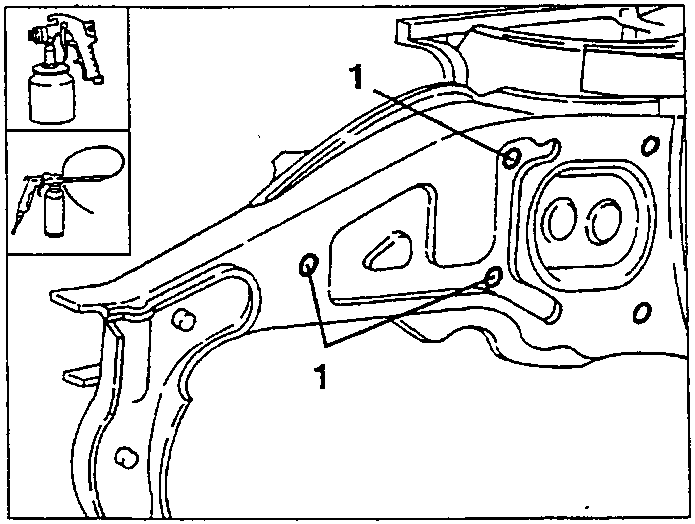 Holes through which the boxed parts are treated, positions 1