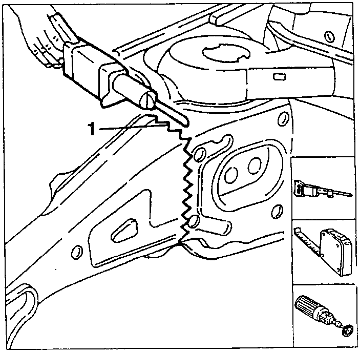 Cutting the inner and outer front side panels along the line, position 1