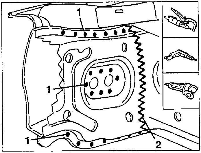 Cut lines (1, 2) on the inner side panel