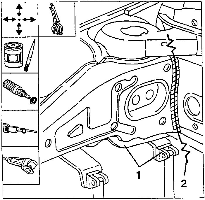 Partial inner side panel positioned with a jig and overlapped, positions 1 and 2