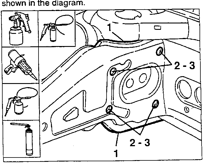 Sealant (1) and the holes (2-3) for centring and foam treating the boxed parts