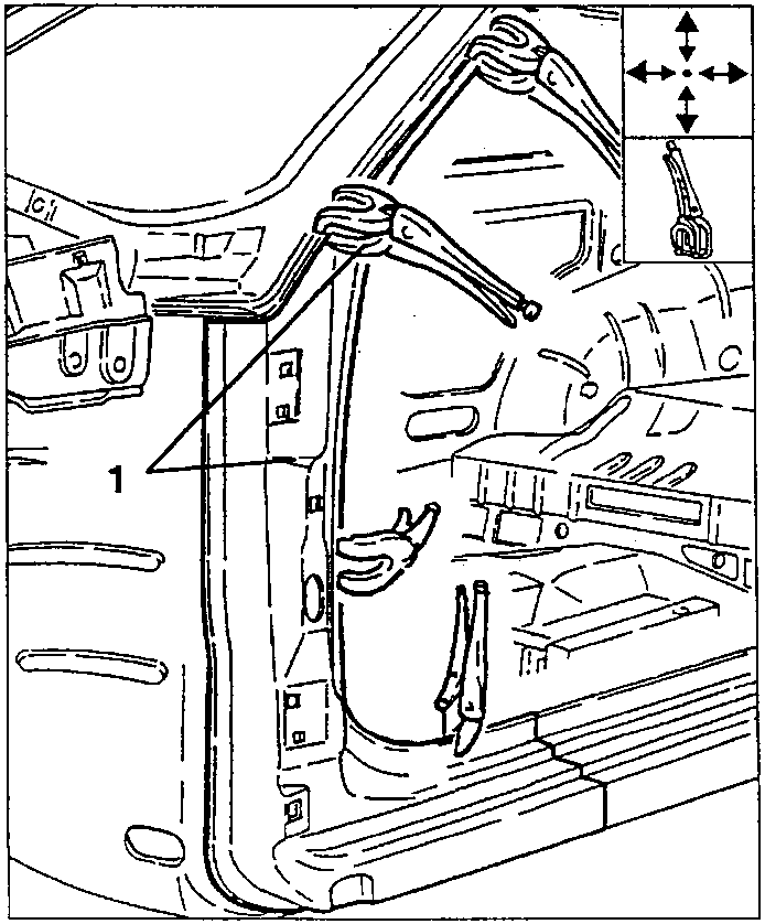 Front pillar and frame clamped into position, positions 1