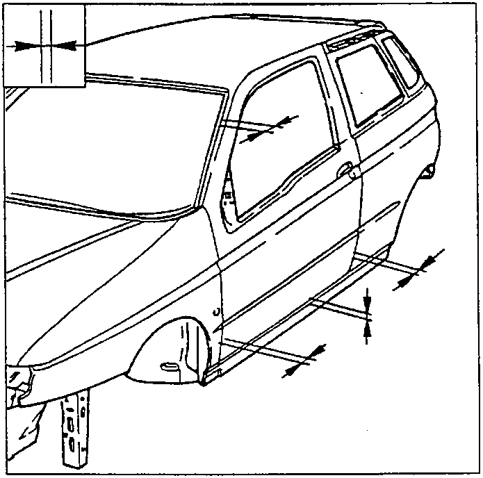 Car body with the gaps and alignment to be checked after fitting the pillar