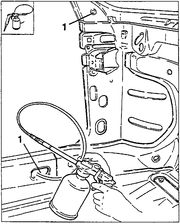 Applying corrosion inhibitor to the areas to be welded MIG through the holes, positions 1