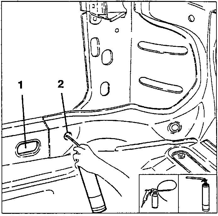 Holes for wax treating (1) and foam treating (2) the boxed parts