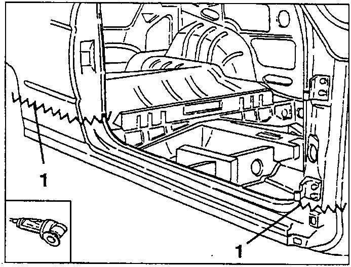 Cut lines (1) on the door sill rail