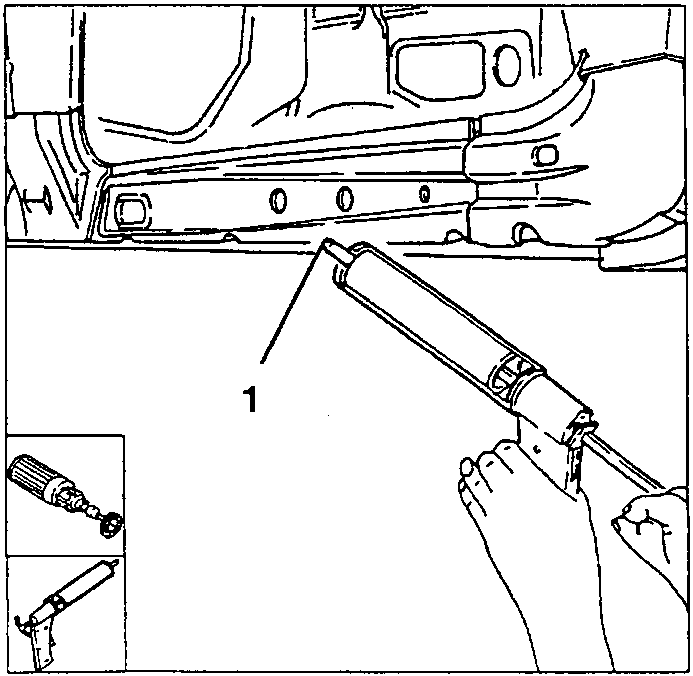 Applying electroweldable protection to the lower part of the door sill rail, position 1